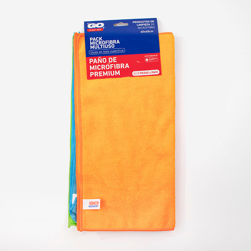 TRIPLEPACK 3 Paños Microfibra GO+ 40x40cm 265gsm Multiuso