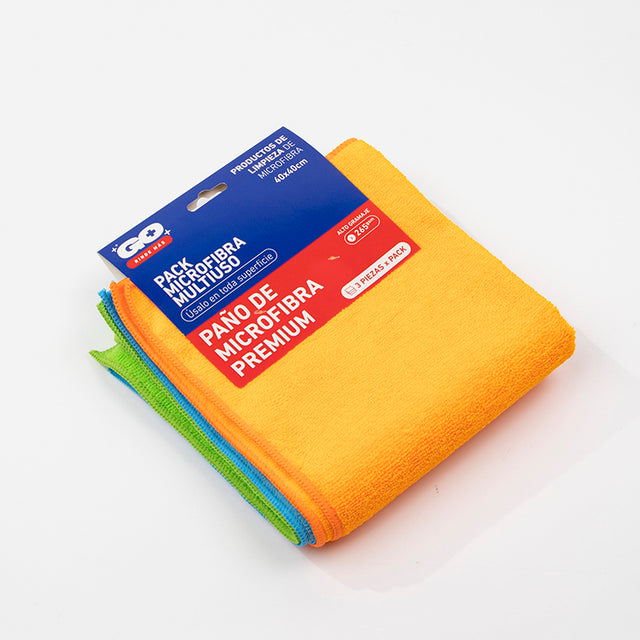 TRIPLEPACK 3 Paños Microfibra GO+ 40x40cm 265gsm Multiuso