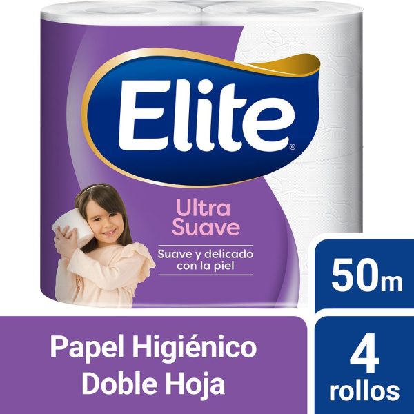Papel Higiénico Elite 50 mts, Doble hoja, 4 Unidades.